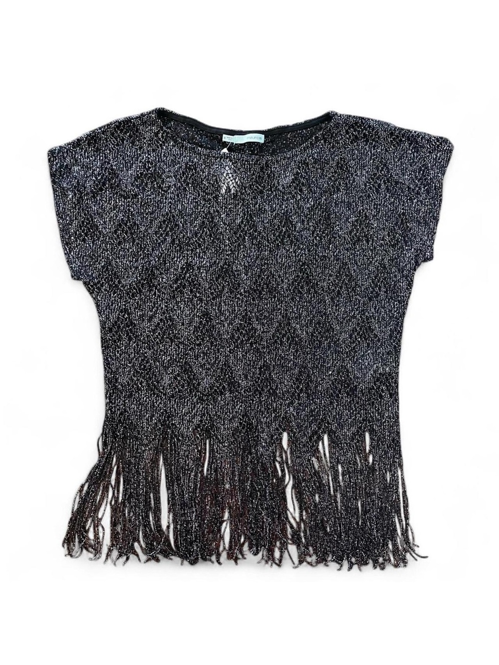 Maurices Metallic Crochet Fringe Top in Black/Silver
